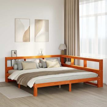 ARDEBO.de - Massivholzbett mit Regal ohne Matratze Wachsbraun 180x200 cm