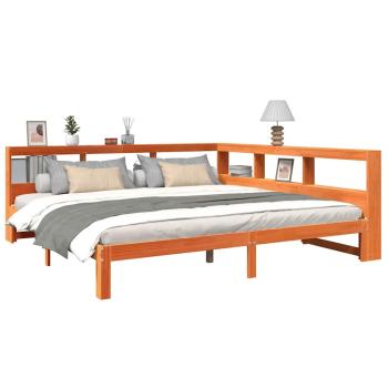 Massivholzbett mit Regal ohne Matratze Wachsbraun 180x200 cm