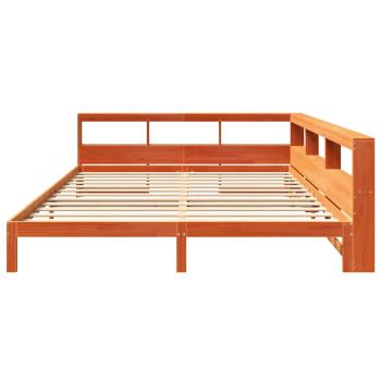 Massivholzbett mit Regal ohne Matratze Wachsbraun 180x200 cm