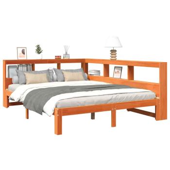 Massivholzbett mit Regal ohne Matratze Wachsbraun 140x190 cm