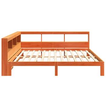 Massivholzbett mit Regal ohne Matratze Wachsbraun 140x190 cm