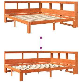Massivholzbett mit Regal ohne Matratze Wachsbraun 140x190 cm