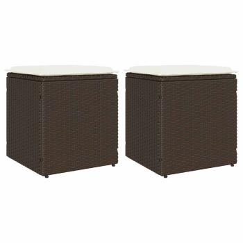 ARDEBO.de - Gartenhocker mit Kissen 2 Stk. Braun 40x40x43 cm Poly Rattan