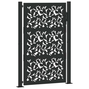 Gartentor Schwarz 105x155 cm Stahl Blatt-Design
