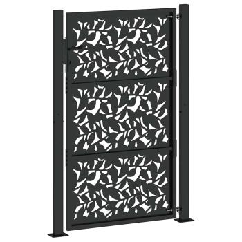 Gartentor Schwarz 105x155 cm Stahl Blatt-Design