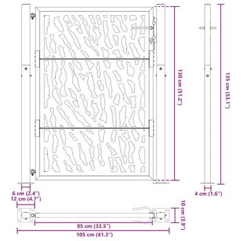 Gartentor Schwarz 105x130 cm Stahl Spurendesign