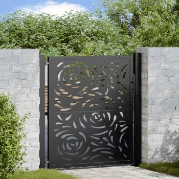 ARDEBO.de - Gartentor Schwarz 105x105 cm Stahl Flammen-Design