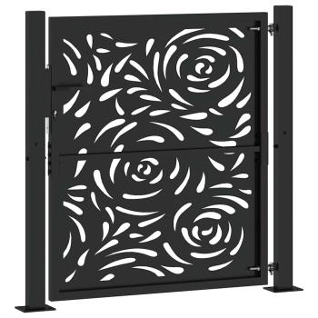 Gartentor Schwarz 105x105 cm Stahl Flammen-Design