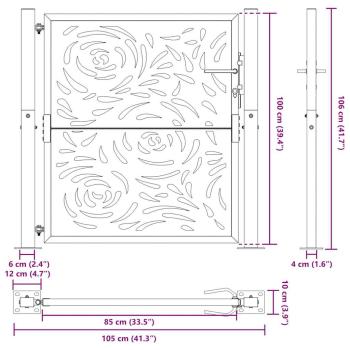 Gartentor Schwarz 105x105 cm Stahl Flammen-Design