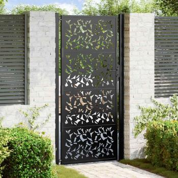 ARDEBO.de - Gartentor Schwarz 105x205 cm Stahl Blatt-Design