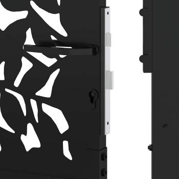Gartentor Schwarz 105x205 cm Stahl Blatt-Design