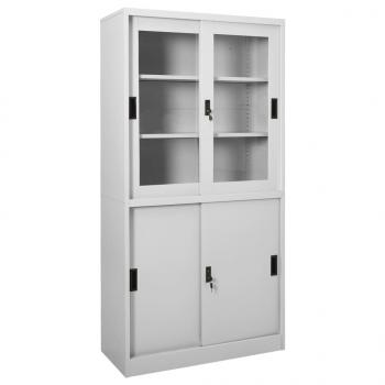 ARDEBO.de - Büroschrank mit Schiebetür Hellgrau 90x40x180 cm Stahl