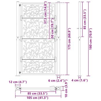 Gartentor 105x180 cm Wetterfester Stahl Blatt-Design