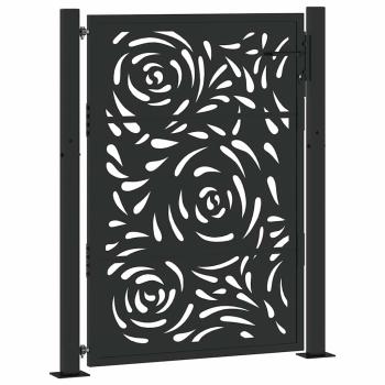 Gartentor Schwarz 105x130 cm Stahl Flammen-Design