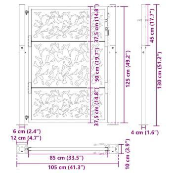 Gartentor 105x130 cm Wetterfester Stahl Blatt-Design