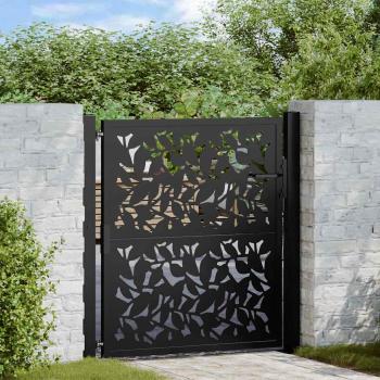 ARDEBO.de - Gartentor Schwarz 105x105 cm Stahl Blatt-Design
