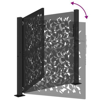 Gartentor Schwarz 105x105 cm Stahl Blatt-Design