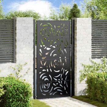 ARDEBO.de - Gartentor Schwarz 105x180 cm Stahl Flammen-Design