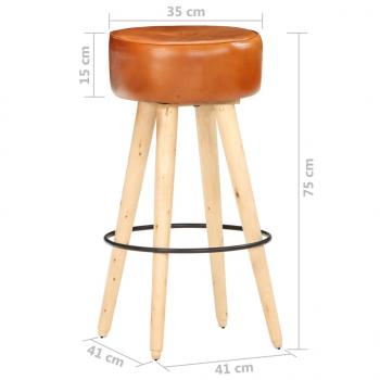 Barhocker 2 Stk. Braun Raues Mangoholz und Echtleder