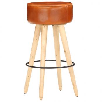 Barhocker 2 Stk. Braun Raues Mangoholz und Echtleder