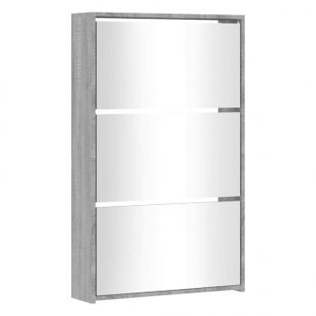 Schuhschrank mit Spiegel 3 Fächer Grau Sonoma 63x17x102,5 cm