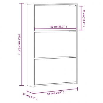 Schuhschrank mit Spiegel 3 Fächer Grau Sonoma 63x17x102,5 cm