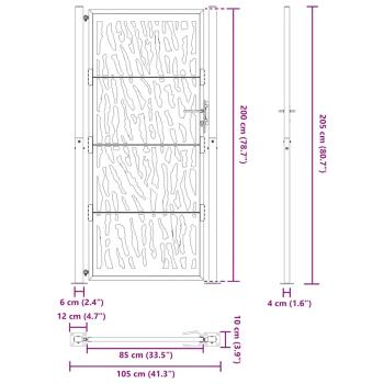 Gartentor Schwarz 105x205 cm Stahl Spurendesign