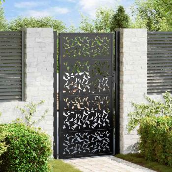 ARDEBO.de - Gartentor Schwarz 105x180 cm Stahl Blatt-Design