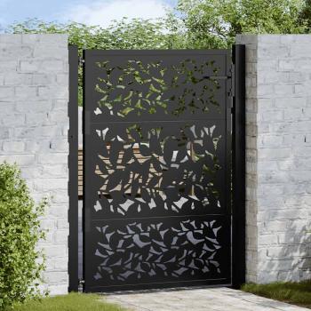 ARDEBO.de - Gartentor Schwarz 105x130 cm Stahl Blatt-Design