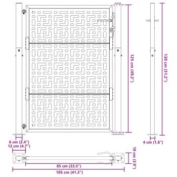 Gartentor Schwarz 105x130 cm Stahl Kreuz-Design