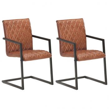 ARDEBO.de - Freischwinger 2 Stk. Braun Echtleder