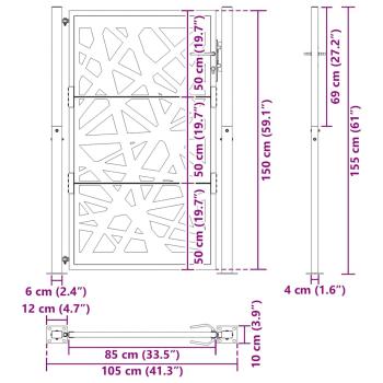 Gartentor Schwarz 105x155 cm Stahl Lichtdesign