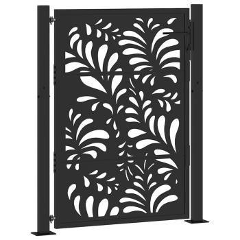 Gartentor Schwarz 105x130 cm Stahl Wellen-Design