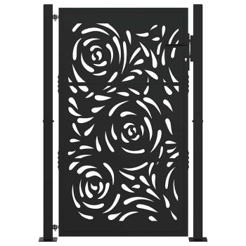 Gartentor Schwarz 105x155 cm Stahl Flammen-Design
