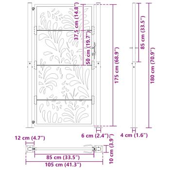 Gartentor Schwarz 105x180 cm Stahl Wellen-Design
