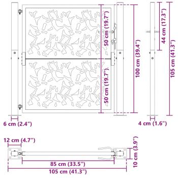 Gartentor 105x105 cm Wetterfester Stahl Blatt-Design