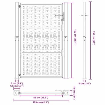 Gartentor 105x155 cm Wetterfester Stahl Kreuz-Design