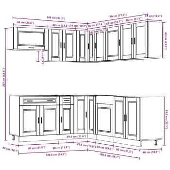 11-tlg. Küchenschrank-Set Porto Schwarz Holzwerkstoff