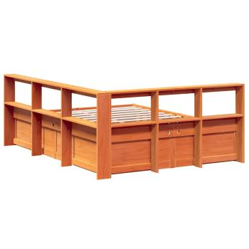 Massivholzbett mit Regal ohne Matratze Wachsbraun 160x200 cm