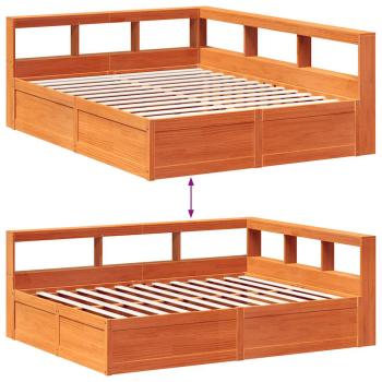 Massivholzbett mit Regal ohne Matratze Wachsbraun 160x200 cm