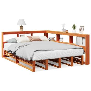 Massivholzbett mit Regal ohne Matratze Wachsbraun 140x190 cm