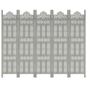 ARDEBO.de - 5tlg. Raumteiler Handgeschnitzt Grau 200×165cm Mango Massivholz
