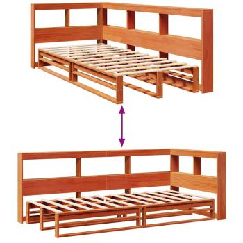 Massivholzbett mit Regal ohne Matratze Wachsbraun 75x190 cm