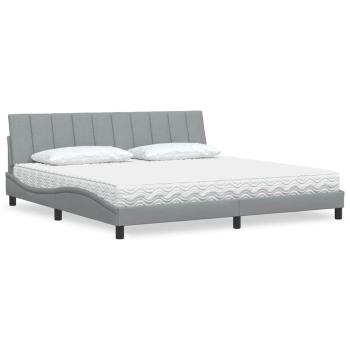 ARDEBO.de - Bett mit Matratze Hellgrau 200x200 cm Stoff