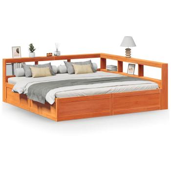 Massivholzbett mit Regal ohne Matratze Wachsbraun 200x200 cm