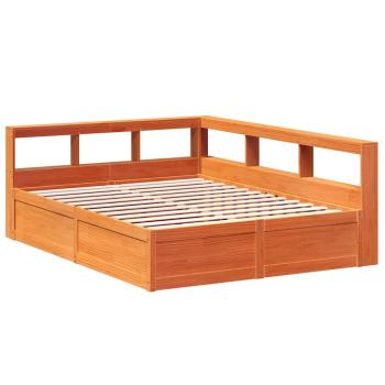 Massivholzbett mit Regal ohne Matratze Wachsbraun 150x200 cm