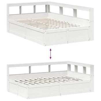 Massivholzbett mit Regal ohne Matratze Weiß 140x190 cm Kiefer