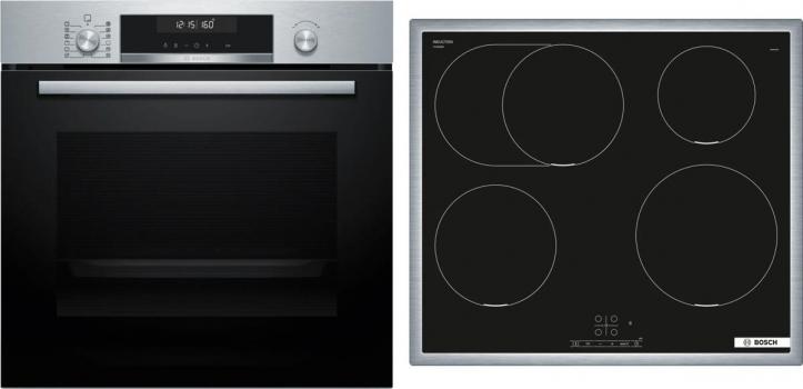 ARDEBO.de Bosch HBD675CS62 EEK: A+ Einbau-Backofen-Set mit Induktionskochfeld (HBG578BS3 + PIF645BB5E), 60 cm breit, 71 L, Air Fry, 3D-Heißluft, Pyrolytisch+Hydrolytisch, Kindersicherung, Rahmen aufliegend, schwarz