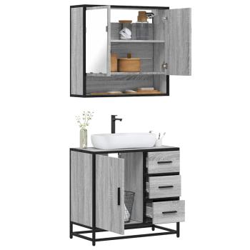 ARDEBO.de - 2-tlg. Badmöbel-Set Grau Sonoma Holzwerkstoff