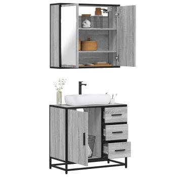 ARDEBO.de - 2-tlg. Badmöbel-Set Grau Sonoma Holzwerkstoff